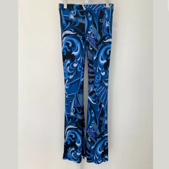 EMILIO PUCCI BLACK BLUE MULTI VISCOSE SILK PRINT PANTS 36RT62 SIZE IT 42 / US 8 - Picture 7 of 15